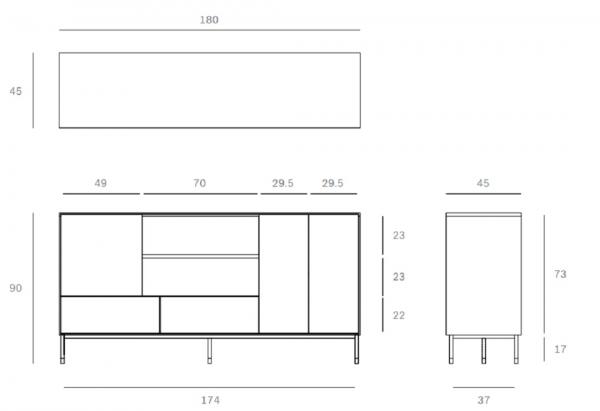 Blackbird Aparador Roble 3P Ethnicraft Ficha Medida 180x90