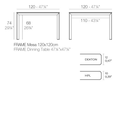 Mesa Frame Cuadrada 120 Ficha Tecnica