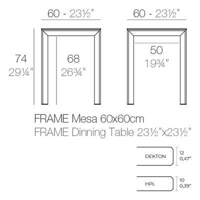 Mesa Frame Cuadrada 60 Ficha Tecnica