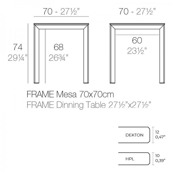 Mesa Frame Cuadrada 70 Ficha Tecnica