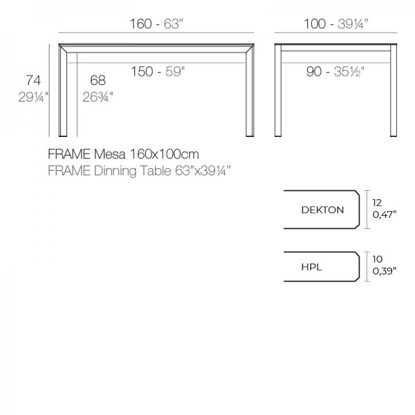 Mesa Frame Vondom Rectangular 160x100 Ficha Tecnica