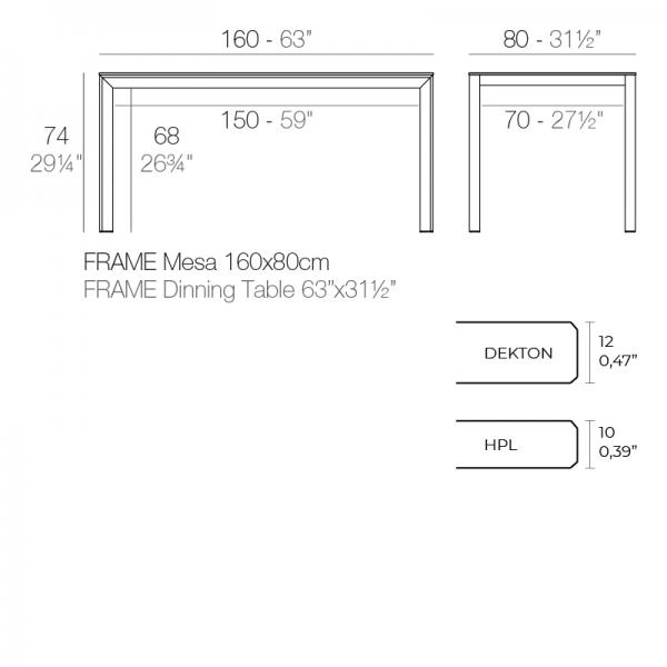 Mesa Frame Vondom Rectangular 160x80 Ficha Tecnica