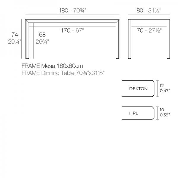 Mesa Frame Vondom Rectangular 180x80 Ficha Tecnica