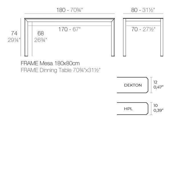 Mesa Frame Vondom Rectangular 180x80 Ficha Tecnica