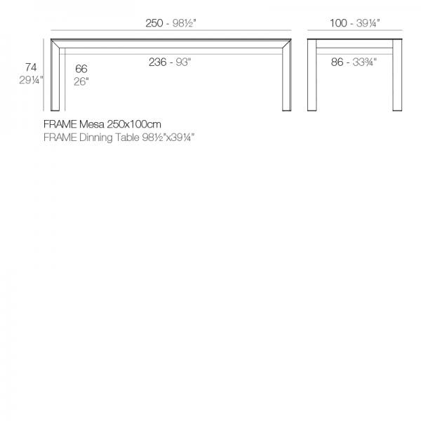 Mesa Frame Vondom Rectangular 250x100 Ficha Tecnica