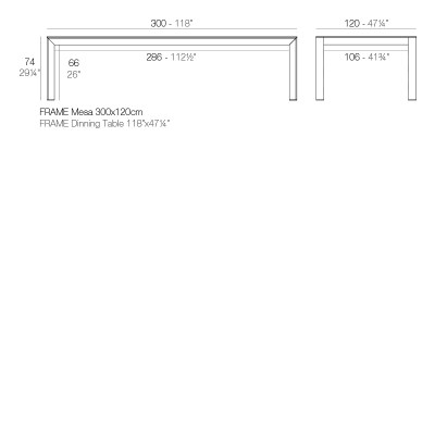 Mesa Frame Vondom Rectangular 300x120 Ficha Tecnica