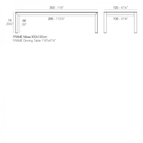 Mesa Frame Vondom Rectangular 300x120 Ficha Tecnica