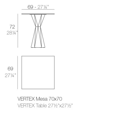 Mesa Vextex Cuadrada Vondom 70x70 Ficha Tecnica