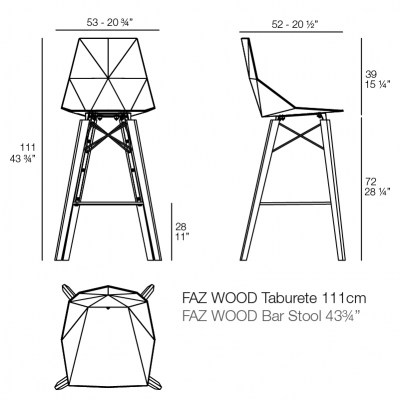 Taburete Wood Faz Vondom alto Ficha Técnica