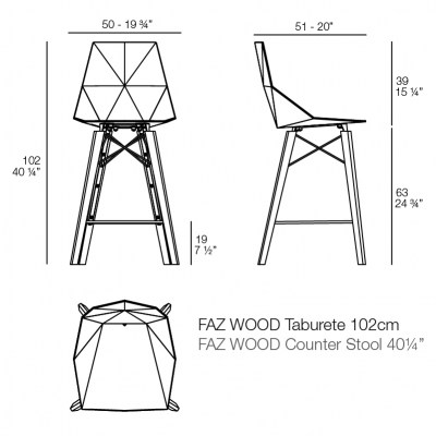 Taburete Wood Faz Vondom bajo Ficha Técnica