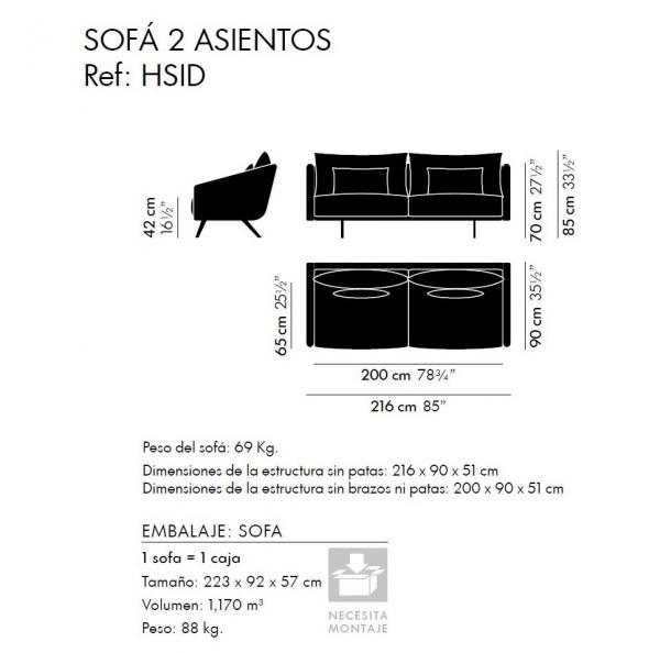 plano sofa 2 plano 200 cm plaza costura